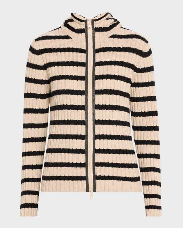 Cashmere Striped Zip-Up Cardigan